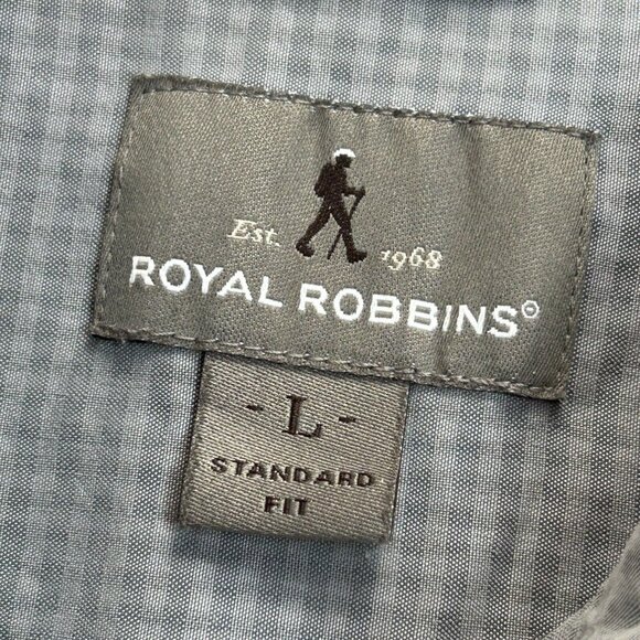 Royal Robbins Mens Standard Fit Gray Gingham Button Up Shirt Large Short Sleeve - Picture 3 of 6
